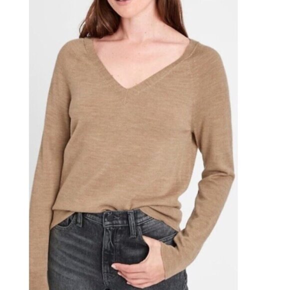 Banana Republic Womens Small Vneck Filpucci Fine Wool Sweater In Brown Color - Picture 1 of 16